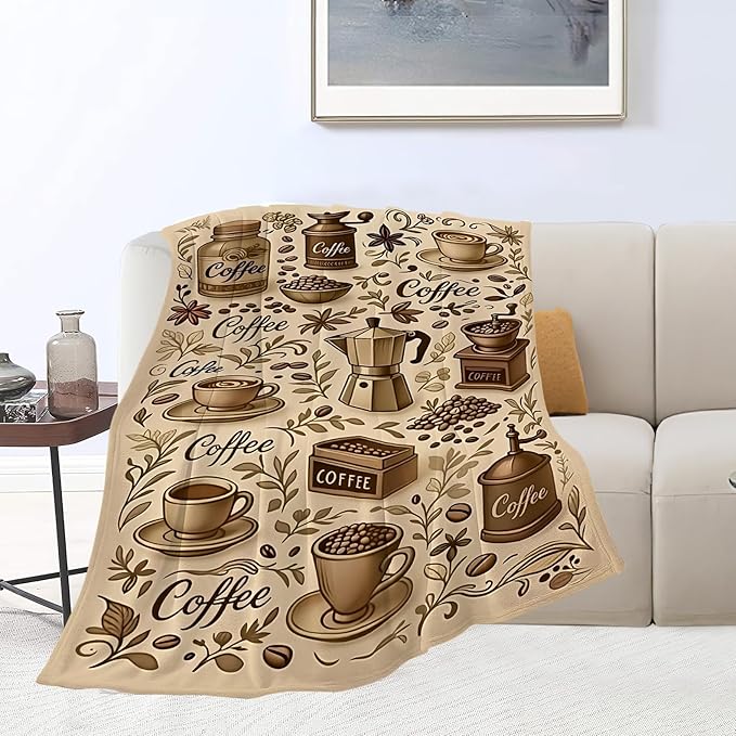 Coffee Blanket Cafe Throw Blanket Food Soft Cozy Fleece Fuzzy Stuffed Plush Flannel Gifts for Girls Women Boys Kids Adults 40''x50''