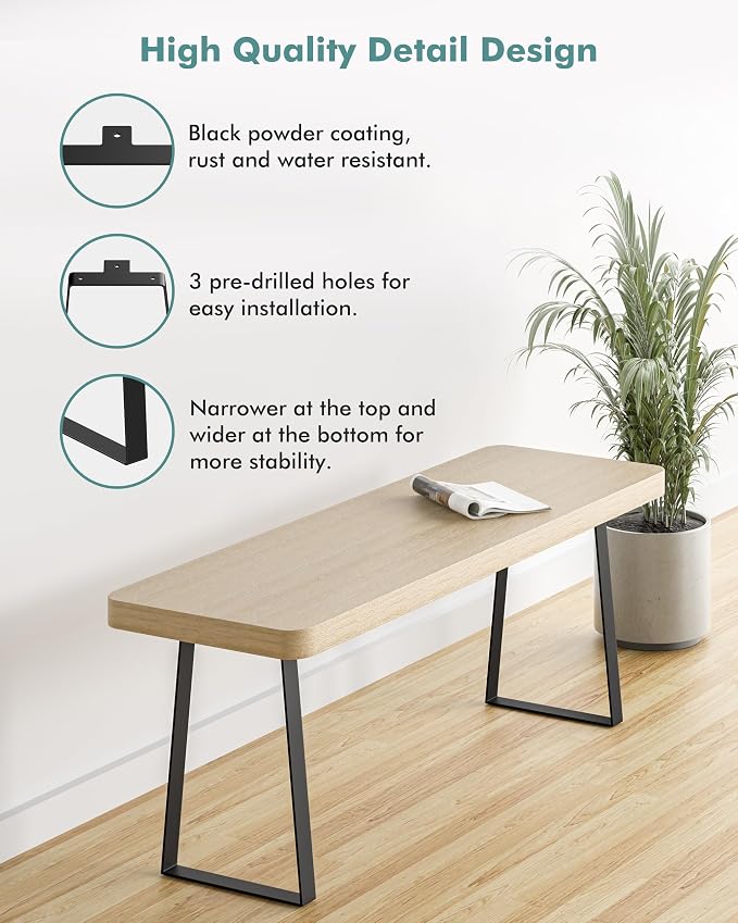 Table Legs 12 inch Short - Metal Coffee Table Leg Small Trapezoid Heavy Duty Steel Furniture Leg for DIY Kitchen Desk, Sofa, Bench, Stool, End/Side Table (Set of 2, Black)