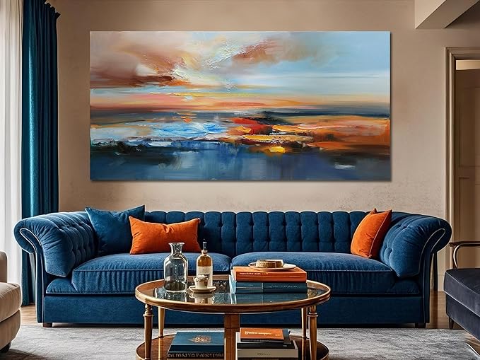 Brushart Abstract Wall Art Large Landscape Canvas Picture, Paintings Wall Decor Living Room Textured Artwork for Walls Bedroom Home Office, 58"x29"