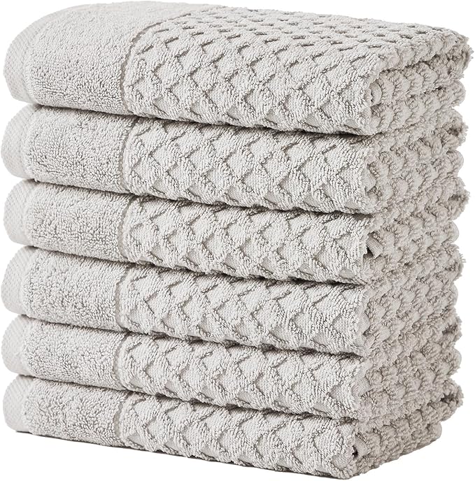 Great Bay Home Hand Towels - 100% Cotton 6 Pack 26x16 Hand Towel Set - Absorbent, Durable, Quick-Dry Towels for Bathroom (Light Grey)