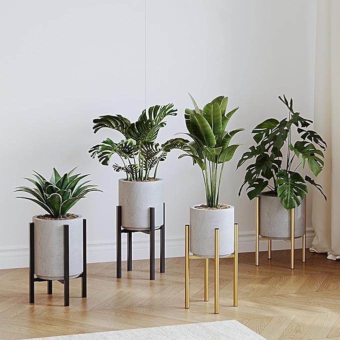 Adjustable Metal Plant Stand Indoor, Fits 8-14 Inch Pots, Mid Century Modern Gold Planter Holder,2 Heights, Heavy Duty 160 lb, Indoor Outdoor Corner Floor Pot Stand, Golden