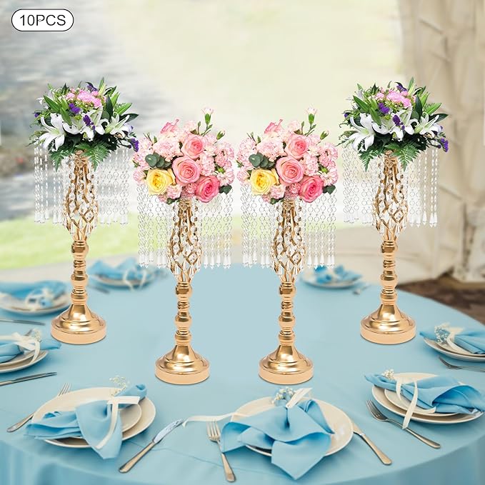 Vase | Bud Vases |10PCS Gold Crystal Flower Stands | Elegant Centerpiece for Weddings & Events | for Wedding Table Centerpieces, Aisle Guides, Party Decorations (Gold)