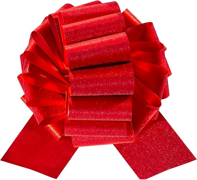 Pull Bows for Gifts– 10 Inch 2 Pack Romantic Red Brushed Glitter Bows for Christmas Present, Valentine’s Day, Weddings, Birthdays & DIY Holiday Decorations