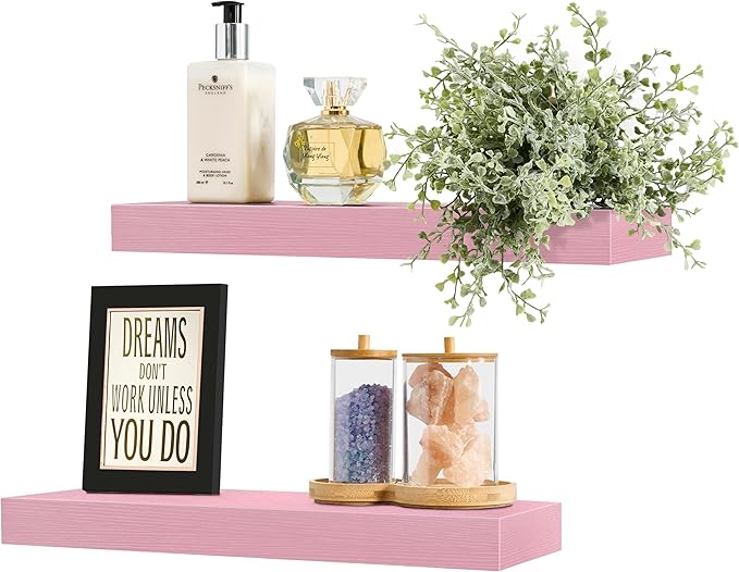 Sorbus Floating Shelves for Wall – 16 Inch Floating Shelf for Kitchen, Bedroom, Living Room, Bathroom, Home & Wall Decor - Mounted Bathroom Shelves with Invisible Brackets (Soft Pink, 2 Pack)