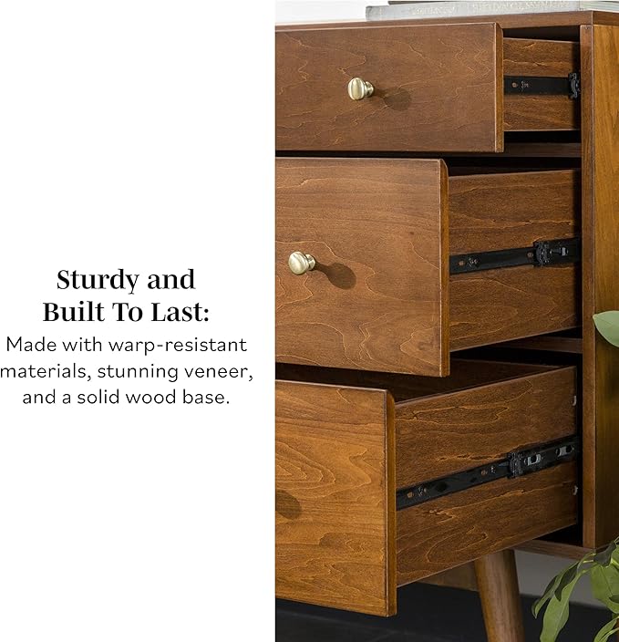 Walker Edison Mid-Century Modern Kitchen Buffet Sideboard Entryway Serving Storage Cabinet Doors-Dining Room Console, 70 Inch, Acorn