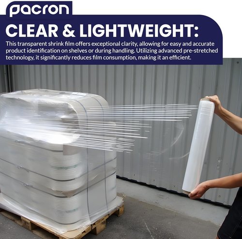 Pre-Stretched Stretch Wrap - Clear Hand Shrink Pallet Wrap Film, 18" x 1500FT, Tear-Resistant & Self-Adhering