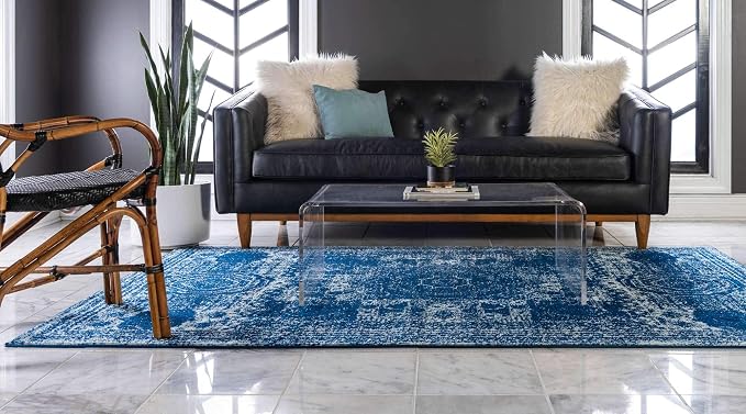 Unique Loom Bromley Collection Area Rug - Wells (6' 1" x 9' Rectangle, Navy Blue/ Ivory)