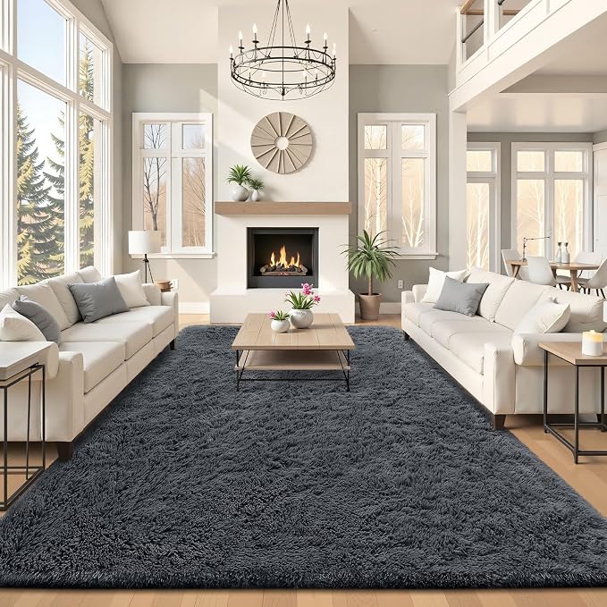 OLANLY 8x11 Machine Washable Large Area Rugs for Living Room, Bedroom, Soft Fluffy Shaggy Bedside Rug, Indoor Floor Carpet for Kids Girls and Boys, Dorms, Nursery, Home Decor Aesthetic, Grey