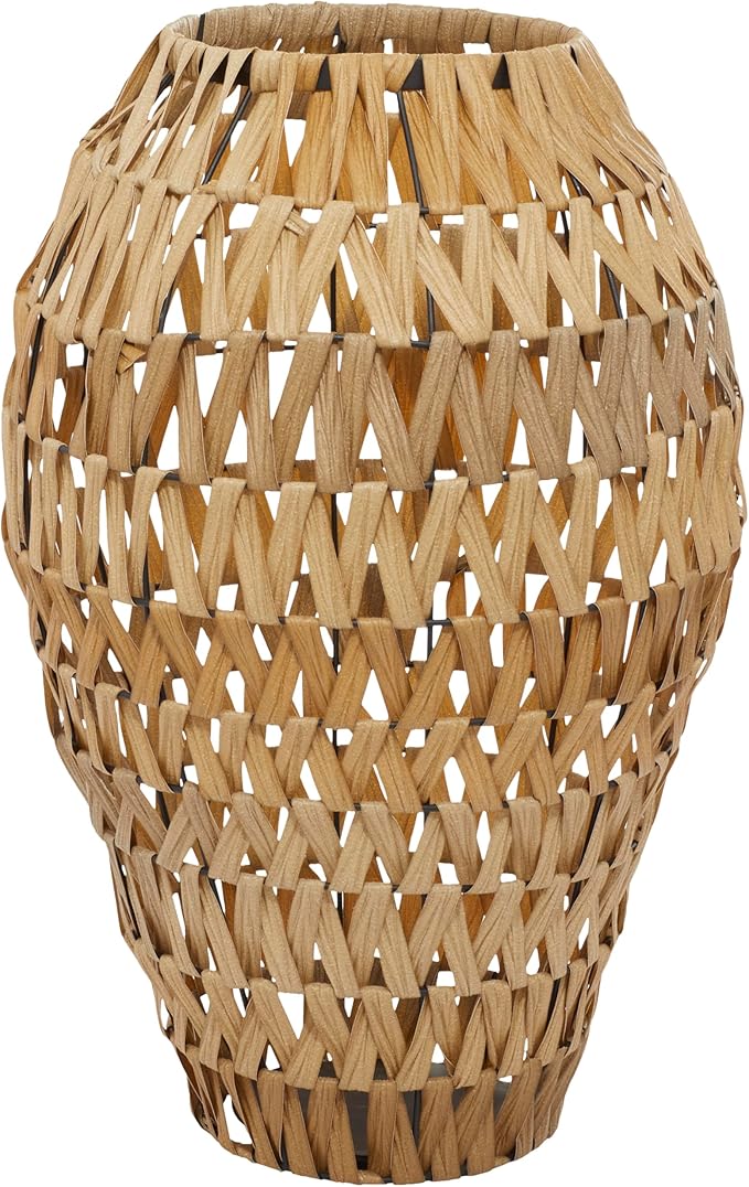 Deco 79 Plastic Rattan Handmade Decorative Vase Woven Centerpiece Vase, Vase for Home Decoration 15" x 15" x 22", Brown