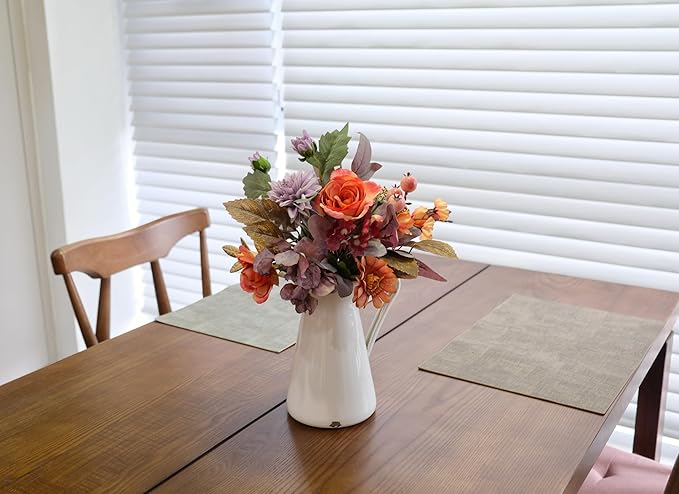 Set of 2 Fall Themed Artificial Flowers Bouquets for Fall Decor, Life-Like Autumn Colored Faux Peonies Dahlias Daises Berries Bouquets for Vase, Fall Floral Arrangement for Home Table Centerpiece