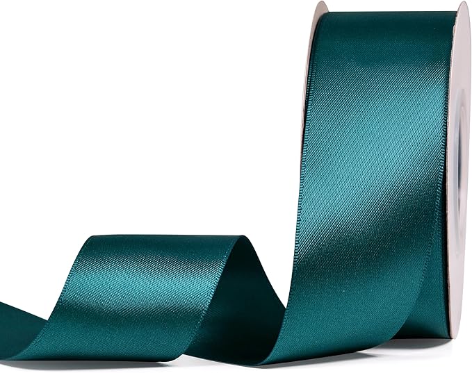 YAMA Double Face Satin Ribbon - 1 1/2 Inch 25 Yards for Gift Wrapping Ribbons Roll, Teal