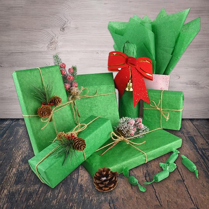 NEBURORA 120 Sheets Green Tissue Paper - 14 x 20 Inches, Christmas Wrapping Tissue Paper Bulk Wrap Paper Sheets for Gift Bags, Packaging, Floral Filler, Birthday, Wedding, St. Patrick's Decor