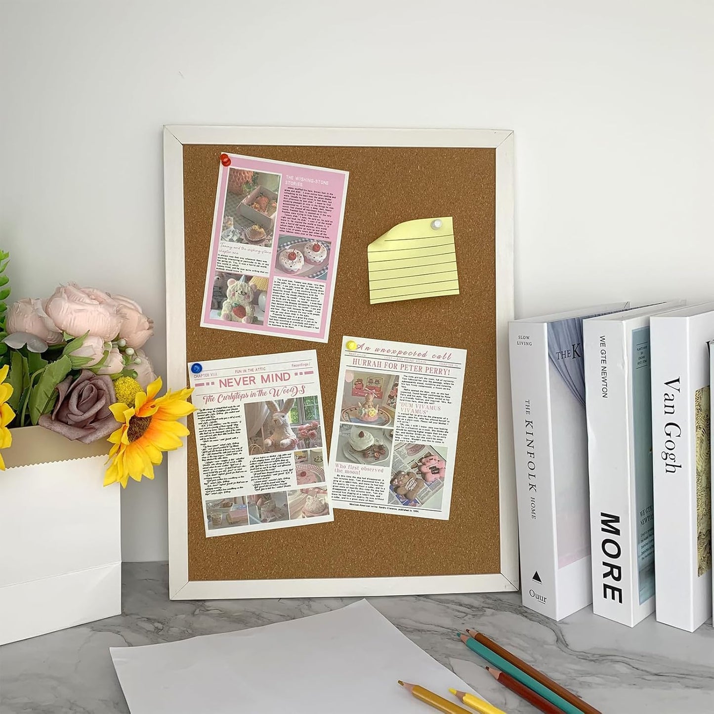 Skiennix Cork Bulletin Board - 15.7 X 12 Inches with White Oak Wood Frame for Office & Home Decor