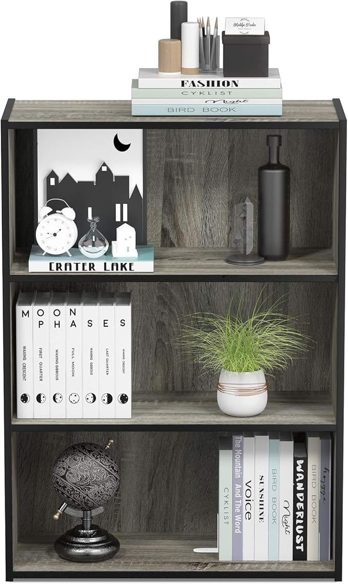 Furinno PASIR Book Shelf, 3-Tier Bookshelf, Storage Shelves Bookcase, 9.7 x 23.7 x 31.5, for Living Room, Bedroom, Home Office, French Oak