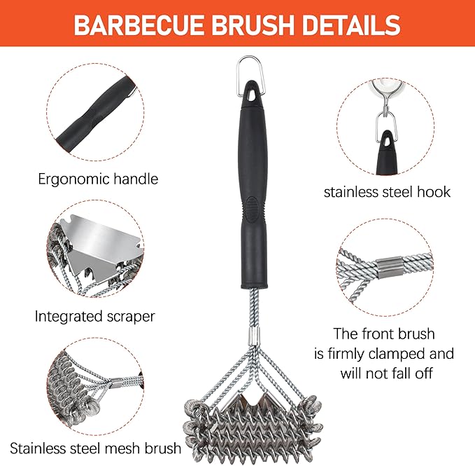 Grill Brush Scraper Bristle - 18" Stainless Grill Grate Cleaner Brush, Safe BBQ Brush for Grill - for Porcelain/Weber Gas/Charcoal Grill,