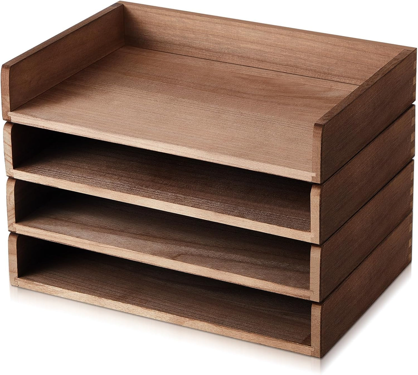 Yeaqee Stackable Paper Organizer Tray - Wood Desk Organizer for Letter Size Documents | Dark Wood Finish