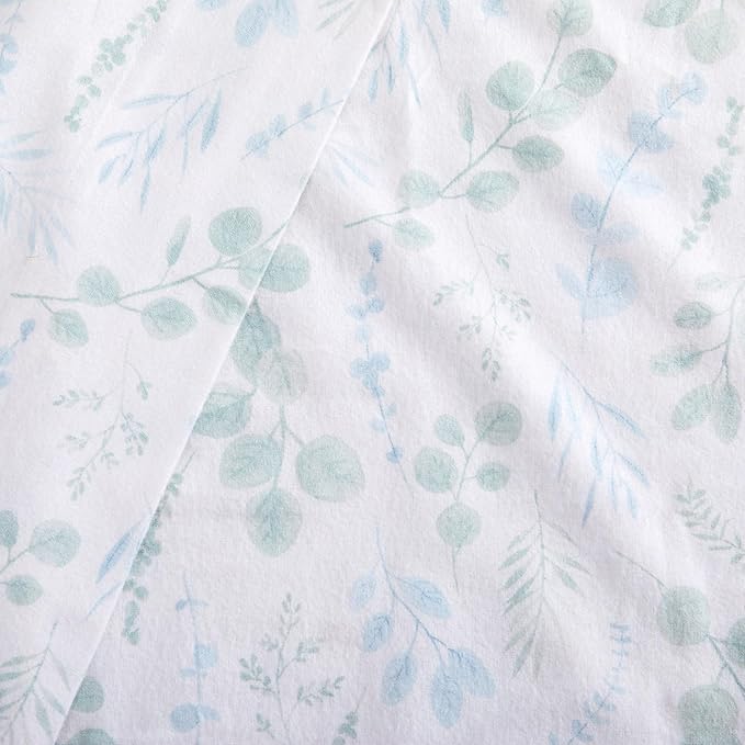 Market & Place 100% Cotton King Flannel Sheet Set | 4 Piece Deep Pocket Cozy Winter Floral Bed Sheets | Double Brushed for Extra Softness & Comfort | Alpine Collection (King, Eucalyptus Leaves)
