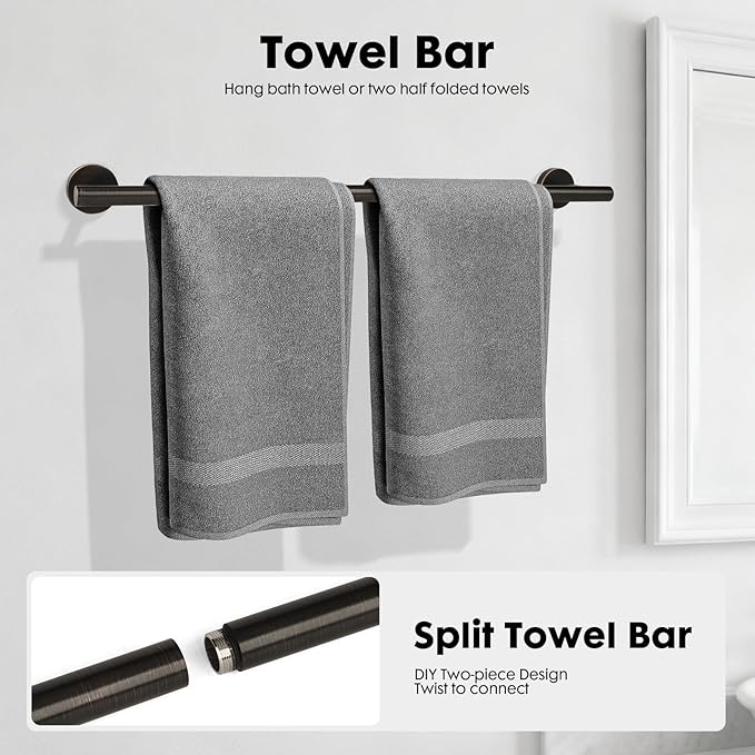 Oil Rubbed Bronze Bathroom Hardware Accessories Set 5 Piece, Stainless Steel Towel Bar Set 24 Inch,Toilet Paper Holder,Towel Ring Holder,Towel Rack Set,Brushed Bronze Bathroom Accessories Kit