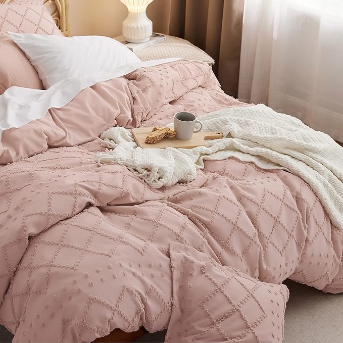 Bedsure Boho Twin Duvet Cover Size - Pink Breathable & Soft Boho Bedding, Machine Washable Comforter Cover for All Seasons, Includes 1 Duvet Cover 68"x90" with 1 Pillow Sham & Zipper Closure