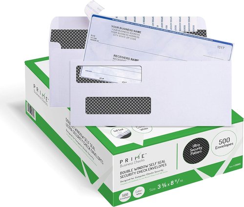 QuickBooks 500 Self-Seal Double Window Security Check Envelopes - Ultra Security Tinted, 3 5/8 x 8 11/16