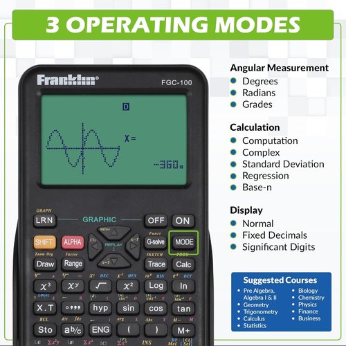 Franklin Scientific Graphing Calculator - 3 Operating Modes, 20 Built-In Graphs | Ideal for All Levels, White