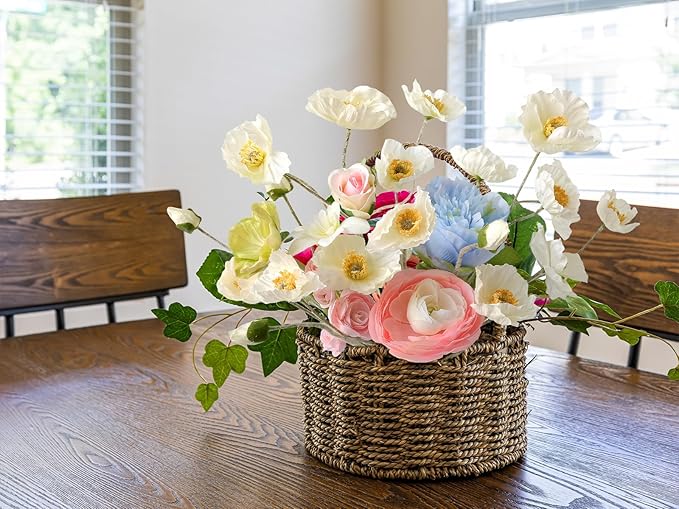 6PCS White Poppy Artificial Fake Poppies Flower with Stems Silk Floral for Wedding Bouquet Party Spring Arrangement Home Cemetery Decorations