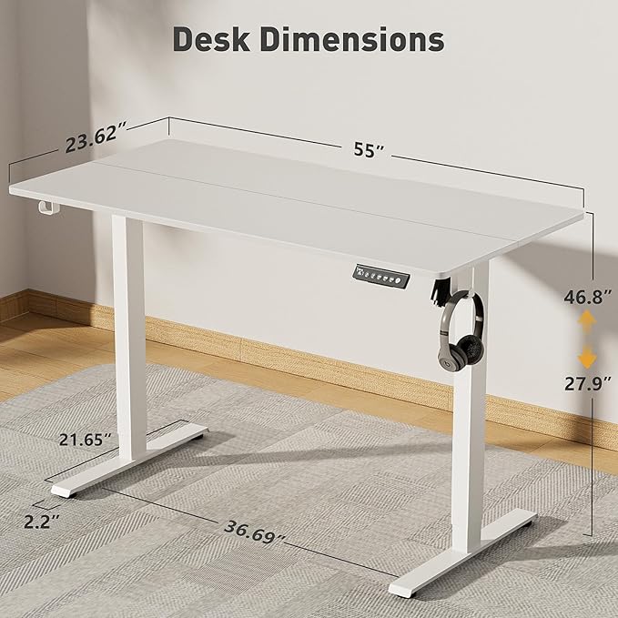 55 x 24 Inch Electric Standing Desk Adjustable Height, Sit Stand Desk, Stand up Desk for Home Office, Computer Workstation (Spliced Desktop,White)