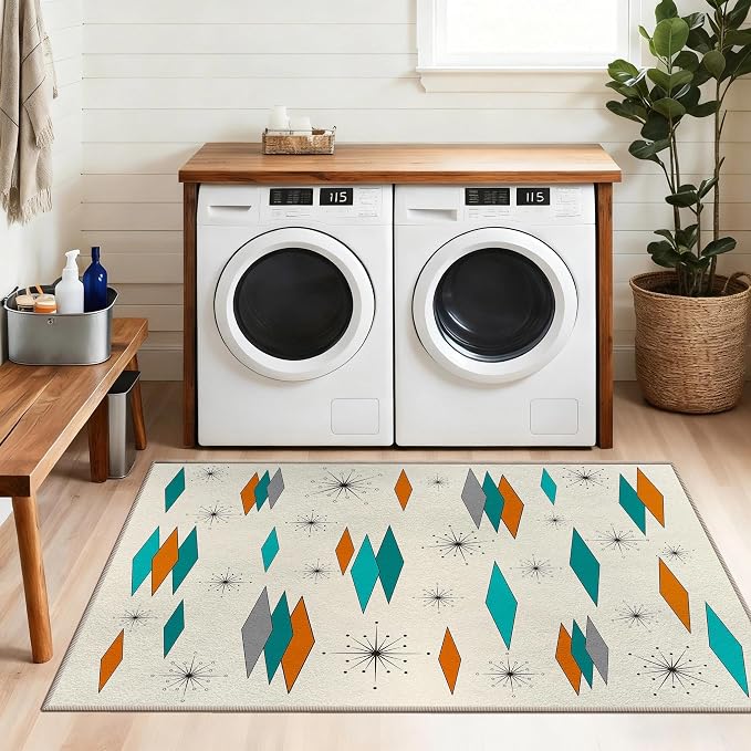 3x5 Mid Century Modern Rug for Entryway Living Room Bedroom Dining Room Atomic Retro Entry Rug Door Mat Indoor Entrance Non-Slip, Machine Washable Carpet Doormat