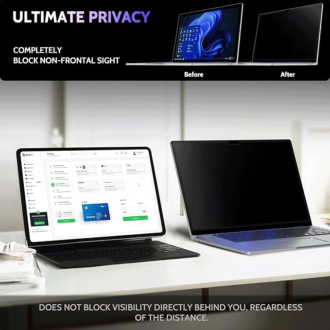 Peslv Privacy Screen for 13.5 Inch Surface Book 3/2/1, MagicSuction™ Removable Anti Spy Black Protector, Glare Blue Light Filter for Microsoft Laptop Computer Monitor
