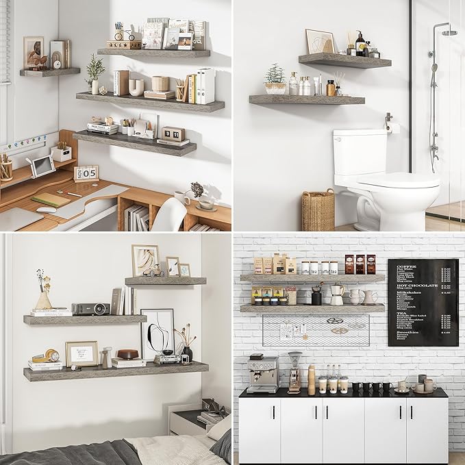 RICHFOCUS 55Inch Floating Shelves for Wall 1 Pack Shelves for Bedroom|Kitchen|Bathroom Wall Mounted Rustic Wood Floating Shelf with Invisible Brackets for Books|Storage|Decor, Grey