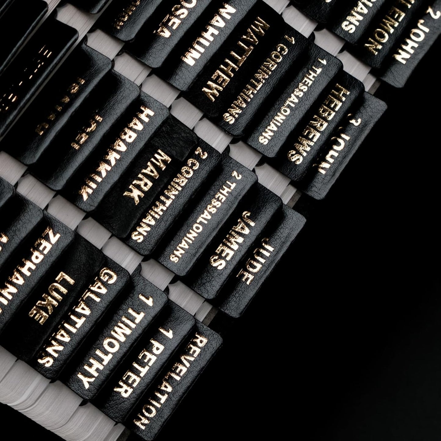 UPAFEXXI Leather Bible Tabs - Large Print Stickers with Gold Foil Lettering | Easy Navigation Labels (Black)