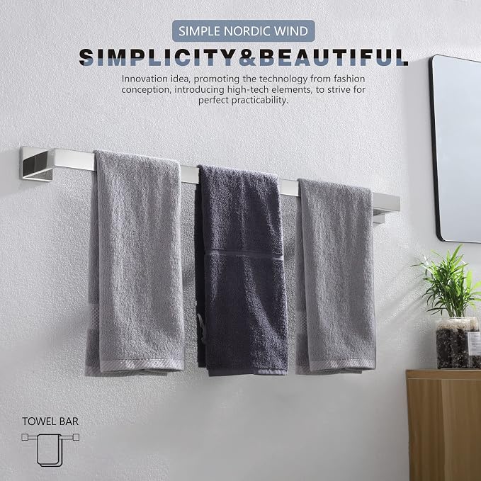 KOKOSIRI 32-Inch Single Towel Bar, Bathroom Kitchen Towel Holder, Wall Mounted SUS304 Stainless Steel Towel Rack, Polished Chrome, B4003CH-L32