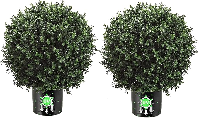 24" T with 17" W Artificial Topiary Trees, Decorative Indoor Outdoor Faux Boxwood, for Home, Office, and Garden Decor