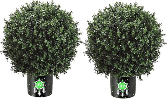24" T with 17" W Artificial Topiary Trees, Decorative Indoor Outdoor Faux Boxwood, for Home, Office, and Garden Decor