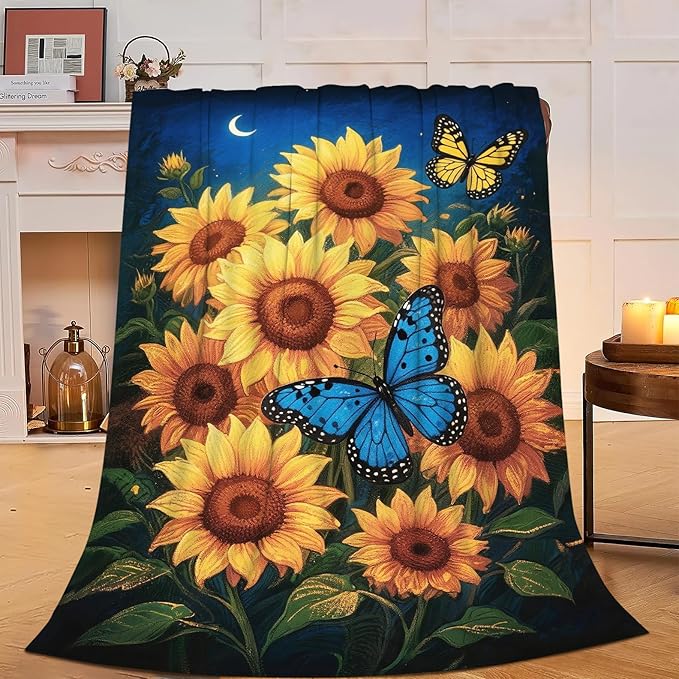 Sunflower Blanket Flower Throw Blanket Soft Cozy Fleece Fuzzy Stuffed Plush Flannel Gifts for Girls Women Boys Kids Adults 40''x50''