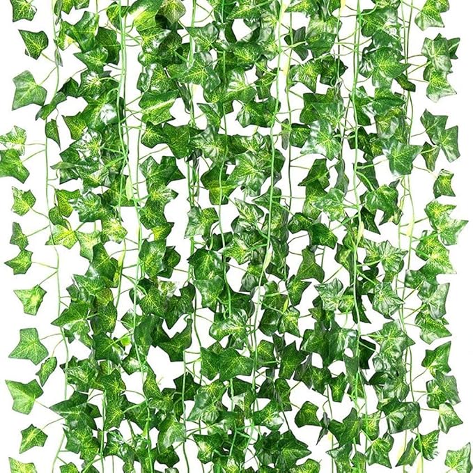 168 Feet Artificial Ivy Leaf Plants Fake Vine Hanging Garland Greenery Foliage for Home Kitchen Garden Office Wedding Wall Decor (Ivy/24 Strands)