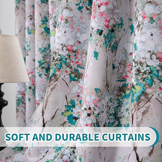 MYSKY HOME Floral Curtains 108 Inch Length 2 Panels for Living Room/Bedroom Thermal Insulated Grommet Vintage Curtains Decorative Drapes, Pink and Blue
