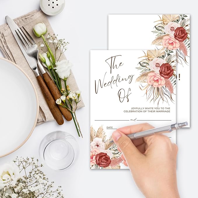 Boho Pampas Grass Wedding Invitations, 5"x 7" Floral Wedding Invites Card With Envelopes, 25 PCS for Party Decorations and Supplies - A07