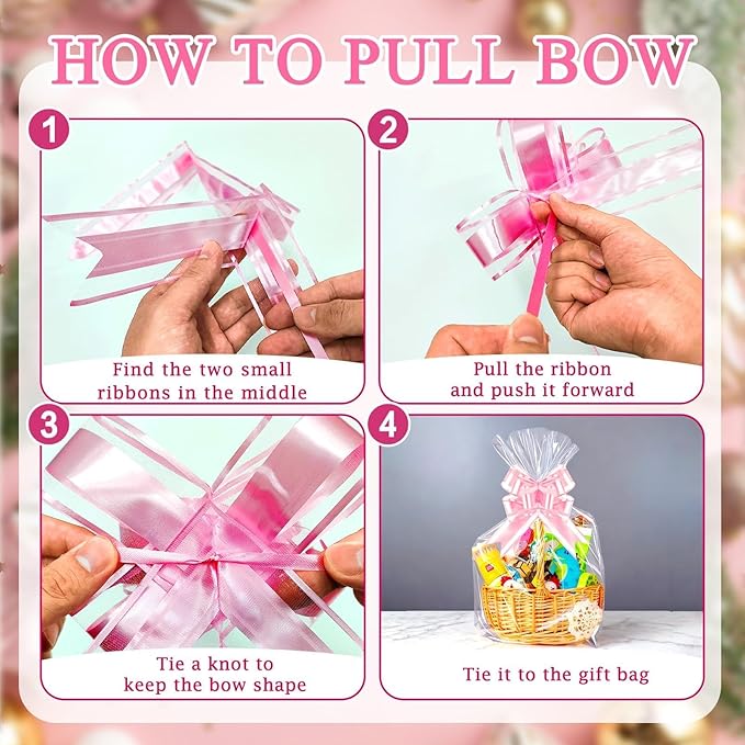 PigPotParty 16"x24" Clear Cellophane Gift Bags - Includes Pink Bows – 10 Pack Cellophane Wrap for Gift Baskets, Plastic Gifts Bags for Girl's Birthday, Baby Shower, Wedding, and Bridal Shower