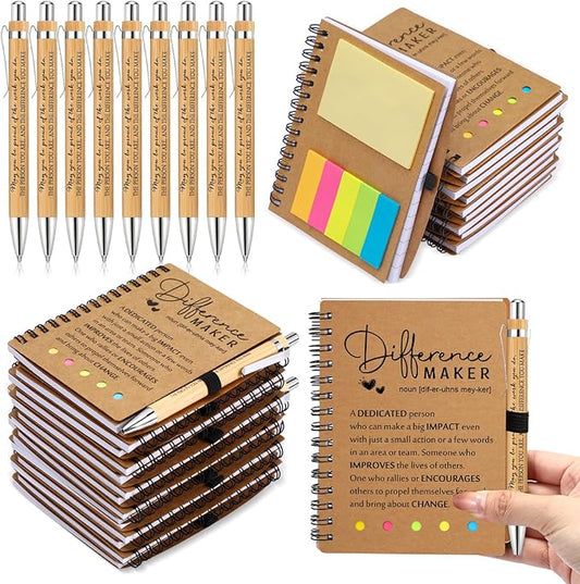 Jetec Inspirational Notebooks Bulk Spiral Notebook with Sticky Notepad Motivational Pens Valentines Day Gifts for for Employee Coworker Nurse Staff Teacher Nurse Volunteer(50 Sets,Difference Maker)
