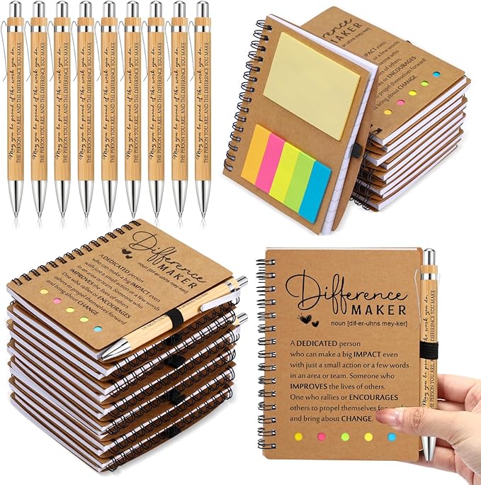 Jetec Inspirational Notebooks Bulk Spiral Notebook with Sticky Notepad Motivational Pens Valentines Day Gifts for for Employee Coworker Nurse Staff Teacher Nurse Volunteer(12 Sets,Difference Maker)