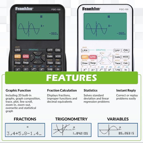 Franklin Scientific Graphing Calculator - 3 Operating Modes, 20 Built-In Graphs | Ideal for All Levels, White