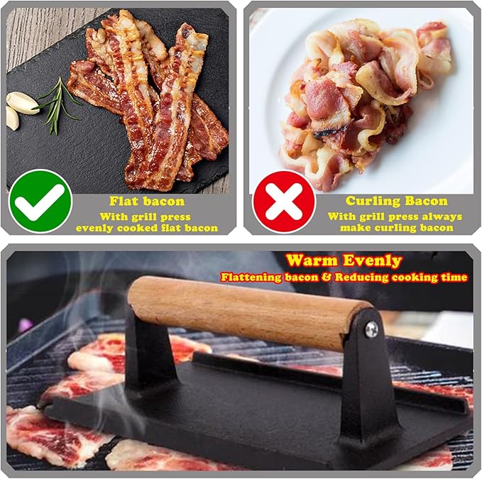 KUAWAK Smash Burger Press Kit 56 Pcs,grill press,7.9 Inch Cast iron hamburger smasher tool, Bacon Press,Burger Smasher for Grill and Griddle Accessories,Barbecues and Tailgates