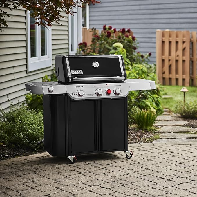 Weber Genesis E-335 Liquid Propane Gas Grill for Outdoor Cooking, 3 Burners and 1 Side Burner, Black
