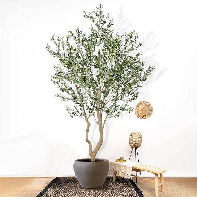 Tall Faux Olive Tree，10ft（120in） Realistic Potted Silk Artificial Olive Tree， Fake Olive Trees Indoor with Green Leaves and Big Fruits for Home Office Living Room Stairs Patio Decor.