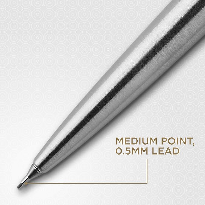 Parker Jotter Mechanical Pencil, Stainless Steel with Chrome Trim, 0.5mm, HB #2 - Smooth Writing, Signature Design, Stationary, Desk Essentials