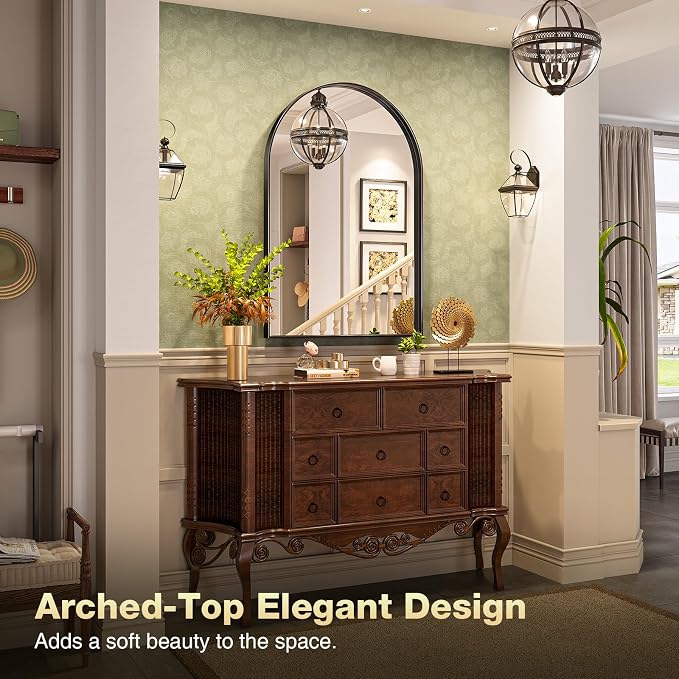 Brightify Arched Mirror, 23.9 x 31.9 Inch Black Arch Wall Mirror, Metal Frame Bathroom Mirror, Arched Top Bathroom Vanity Mirror for Living Room Bedroom Mantel Entryway Hallways