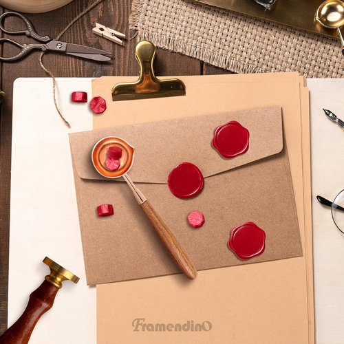Framendino Brass Wax Seal Melting Spoon - Vintage Wooden Handle for Elegant Wedding Invitations