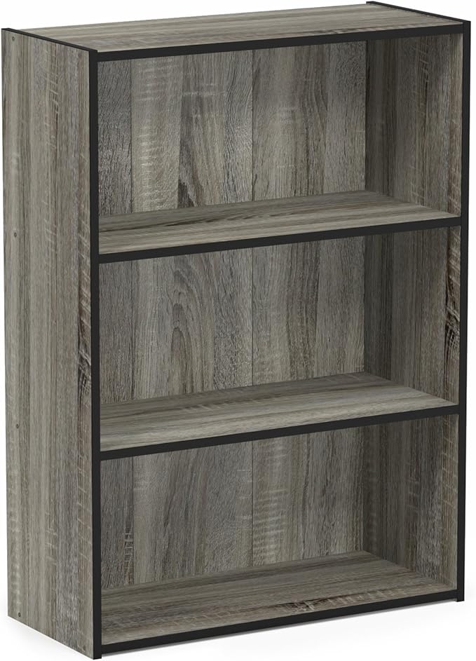 Furinno PASIR Book Shelf, 3-Tier Bookshelf, Storage Shelves Bookcase, 9.7 x 23.7 x 31.5, for Living Room, Bedroom, Home Office, French Oak