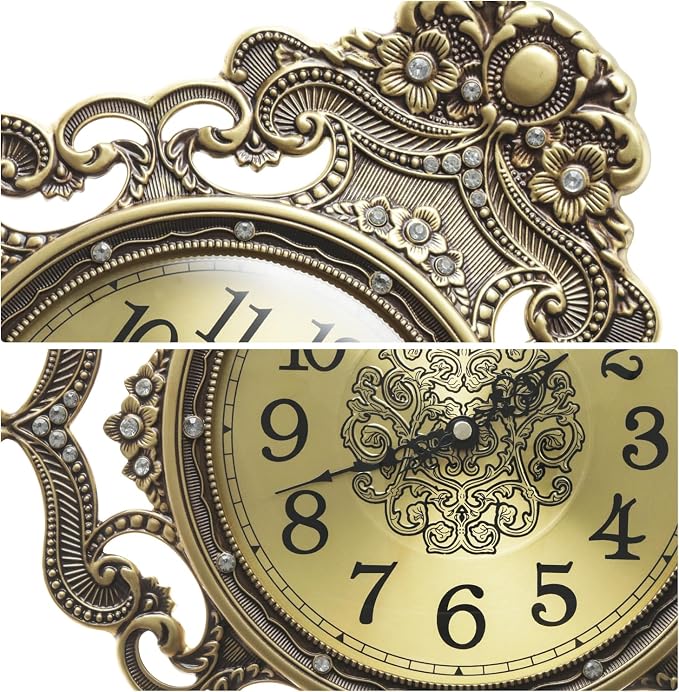 Aero Snail Bronze Pendulum Wall Clock, Handcrafted Hollow Metal Silent Wall Clock, Rhinestones Decoration Vintage Pendulum Clock, Decorative Hanging Clock for Living Room Bedroom Home, Office